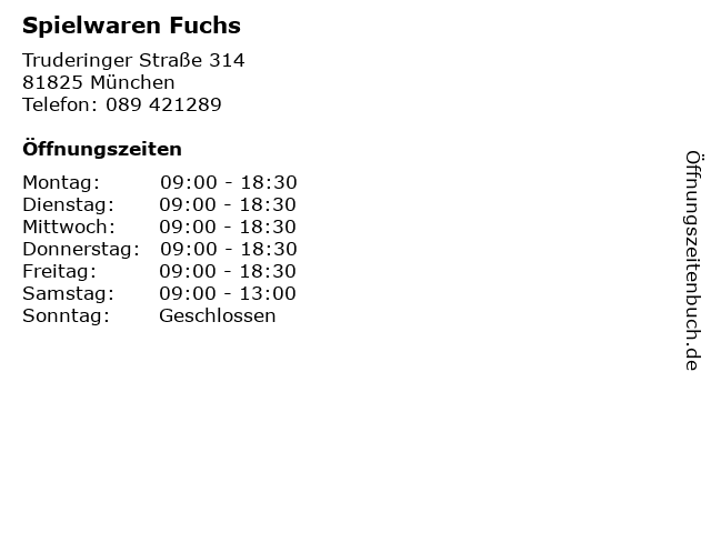 Spielwaren Fuchs in München: Adresse und Öffnungszeiten