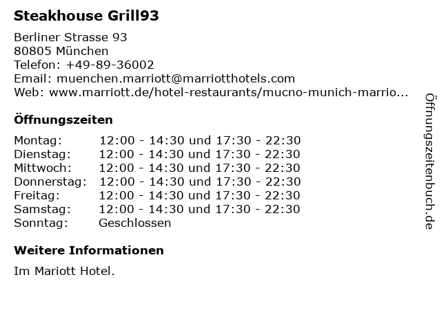 Steakhouse Grill93 in München: Adresse und Öffnungszeiten