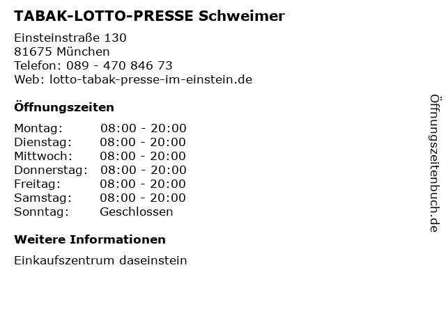 TABAK-LOTTO-PRESSE Schweimer in München: Adresse und Öffnungszeiten