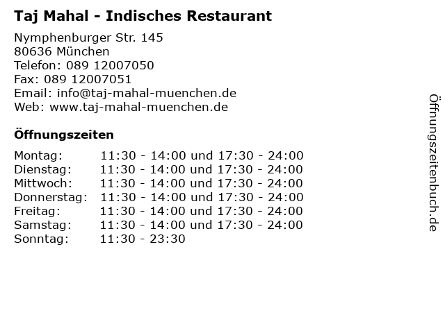 Taj Mahal - Indisches Restaurant in München: Adresse und Öffnungszeiten