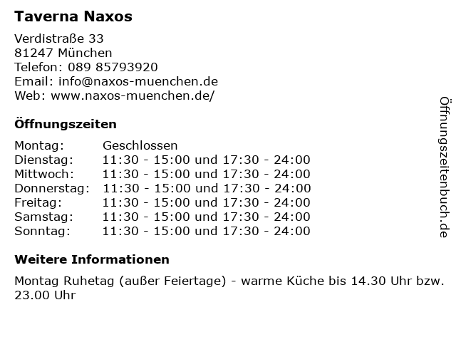Taverna Naxos in München: Adresse und Öffnungszeiten