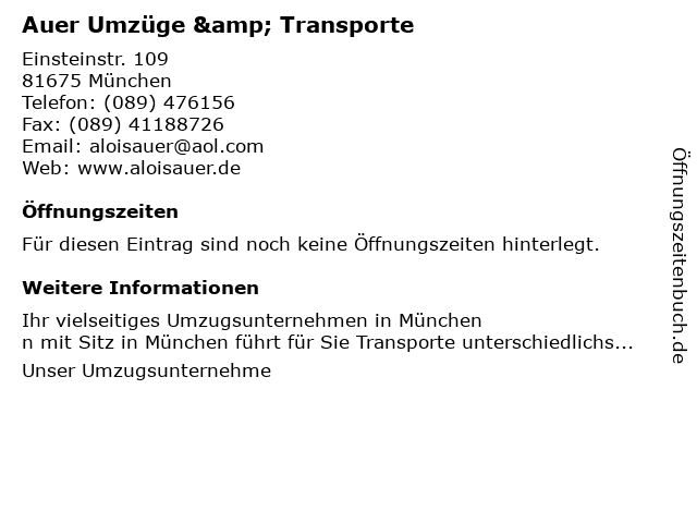 Transporte Auer in München: Adresse und Öffnungszeiten