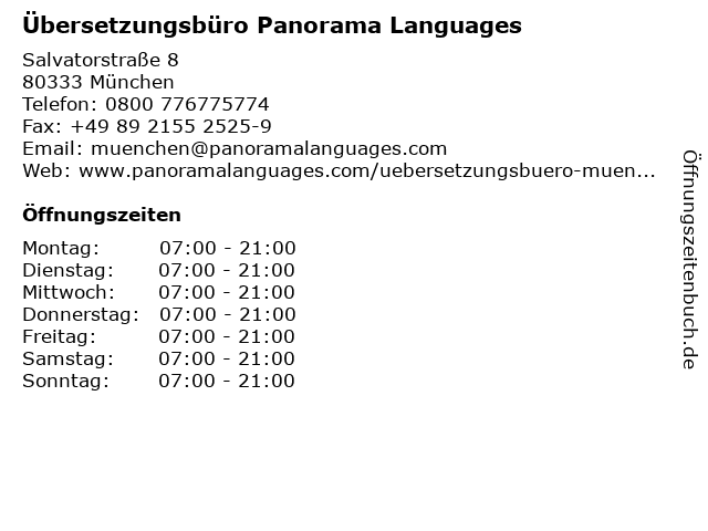 Übersetzungsbüro Panorama Languages in München: Adresse und Öffnungszeiten