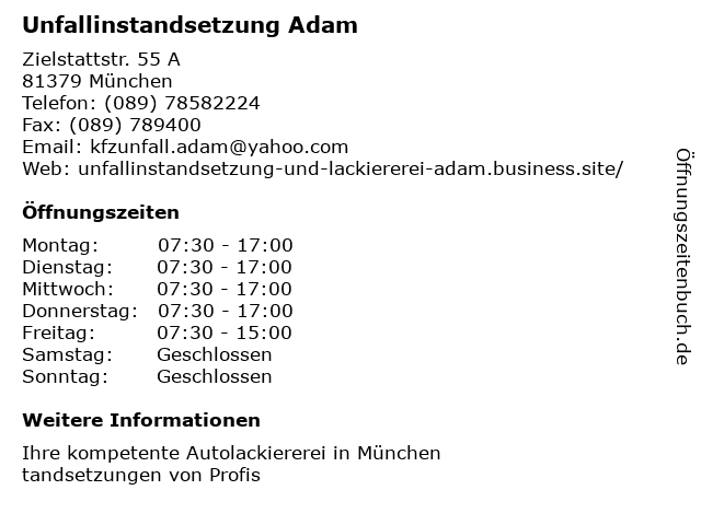 Unfallinstandsetzung Adam in München: Adresse und Öffnungszeiten