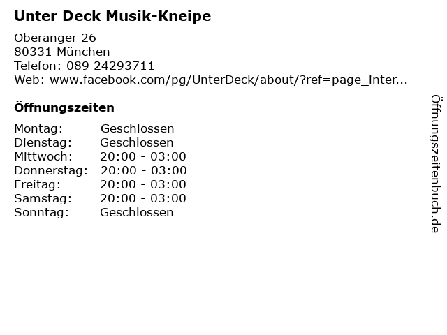 Unter Deck Musik-Kneipe in München: Adresse und Öffnungszeiten