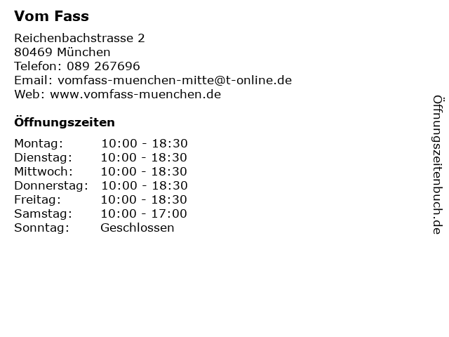 Vom Fass in München: Adresse und Öffnungszeiten