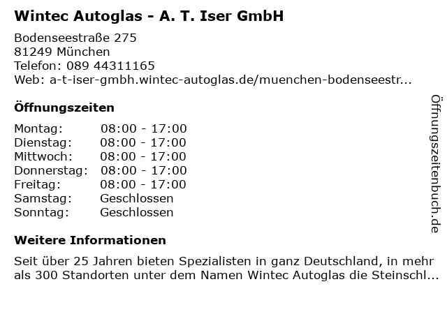 Wintec Autoglas - A. T. Iser GmbH in München: Adresse und Öffnungszeiten