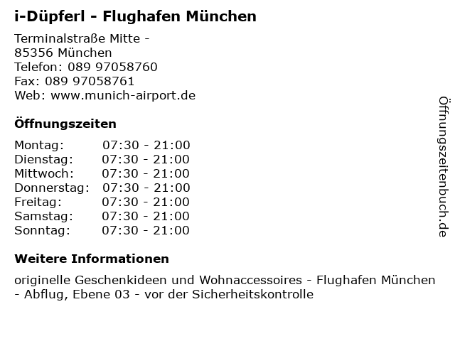 i-Düpferl - Flughafen München in München: Adresse und Öffnungszeiten