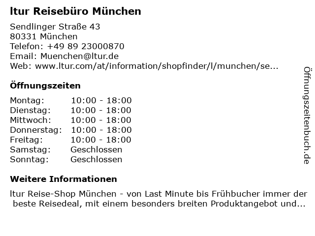 ᐅ Offnungszeiten L Tur Reiseburo Munchen Pralat Zistl Strasse