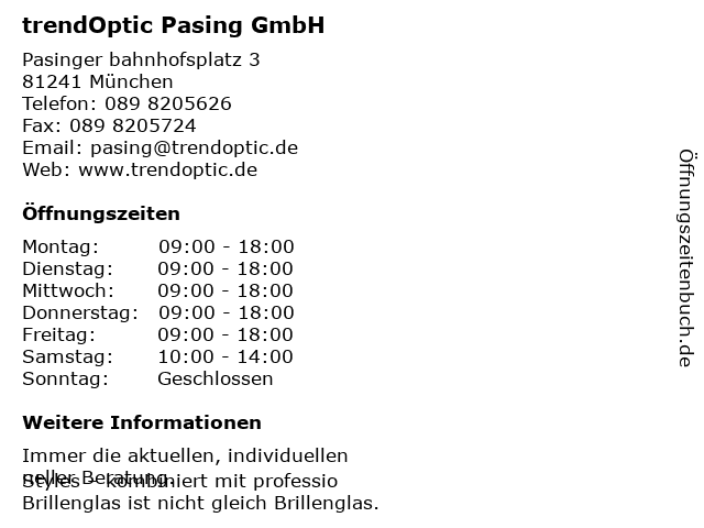 trendOptic Pasing GmbH in München: Adresse und Öffnungszeiten