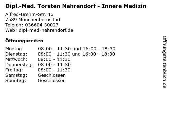 Dipl.-Med. Torsten Nahrendorf - Innere Medizin in Münchenbernsdorf: Adresse und Öffnungszeiten