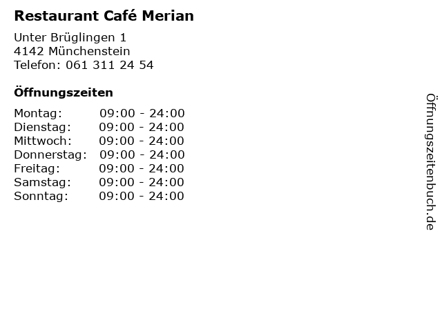 Restaurant Café Merian in Münchenstein: Adresse und Öffnungszeiten
