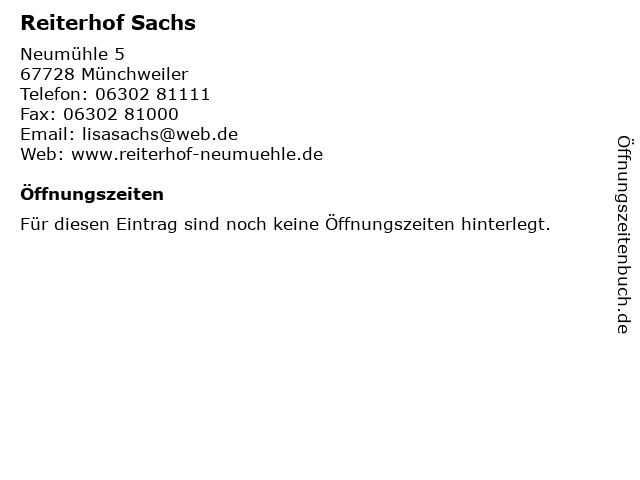 Reiterhof Sachs in Münchweiler: Adresse und Öffnungszeiten
