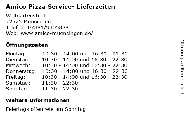 Amico Pizza Service- Lieferzeiten in Münsingen: Adresse und Öffnungszeiten