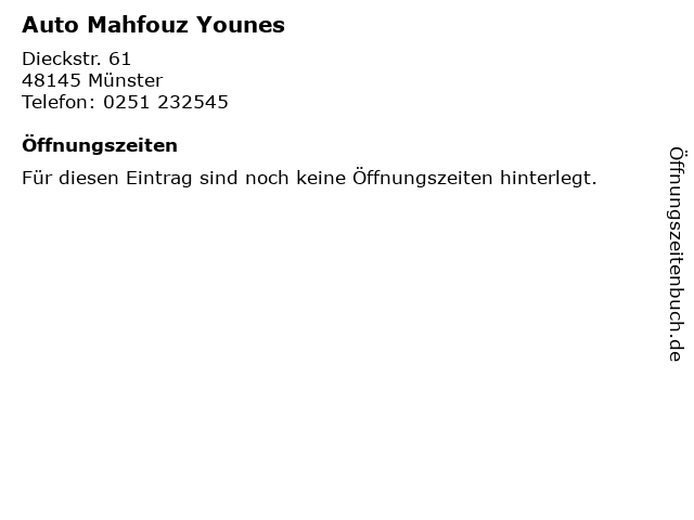 Auto Mahfouz Younes in Münster: Adresse und Öffnungszeiten
