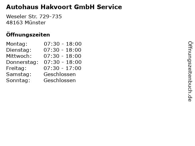Autohaus Hakvoort GmbH Service in Münster: Adresse und Öffnungszeiten