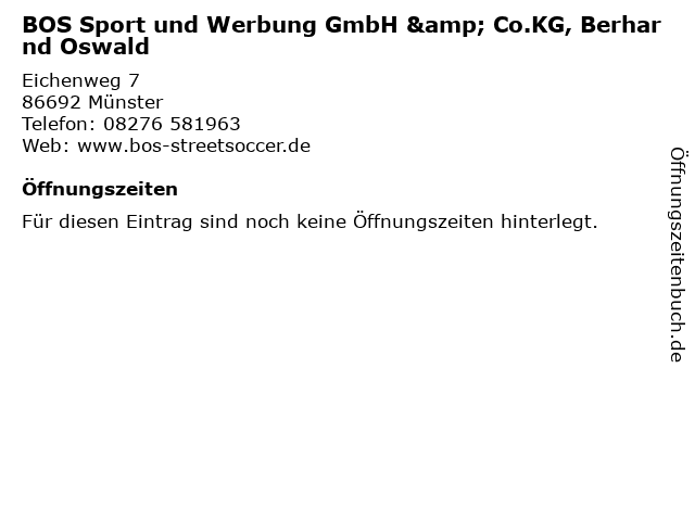 BOS Sport und Werbung GmbH & Co.KG, Berharnd Oswald in Münster: Adresse und Öffnungszeiten