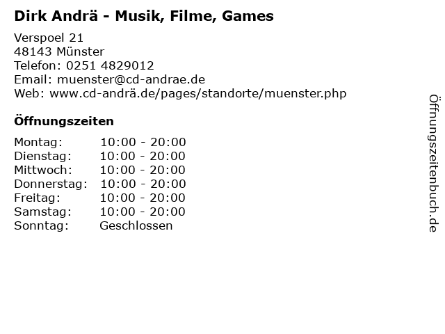 Dirk Andrä - Musik, Filme, Games in Münster: Adresse und Öffnungszeiten