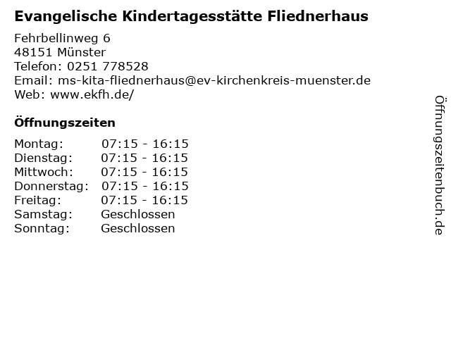 ᐅ Offnungszeiten Ev Kindergarten Fliedner Haus Fehrbellinweg