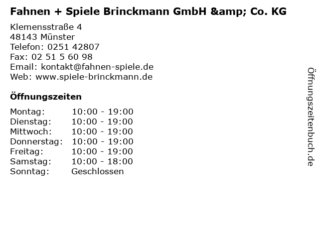 Fahnen + Spiele Brinckmann GmbH & Co. KG in Münster: Adresse und Öffnungszeiten