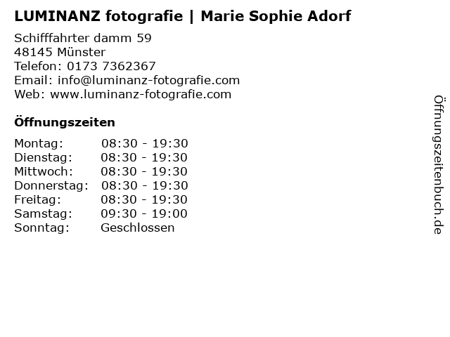 ᐅ Offnungszeiten Luminanz Fotografie Marie Sophie Adorf Schifffahrter Damm 59 In Munster