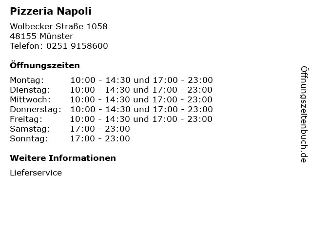 Pizzeria Napoli in Münster: Adresse und Öffnungszeiten