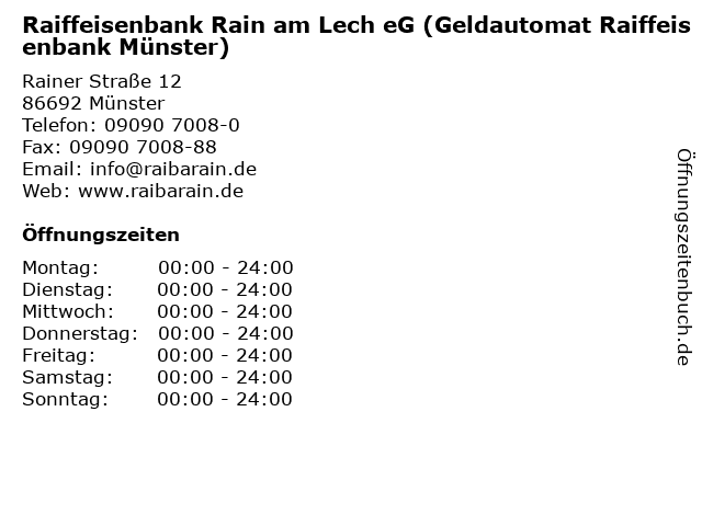Raiffeisenbank Rain am Lech eG (Geldautomat Raiffeisenbank Münster) in Münster: Adresse und Öffnungszeiten
