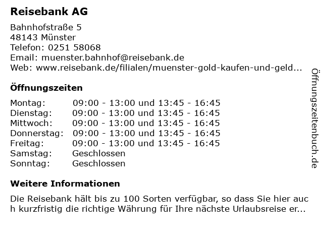 ᐅ Offnungszeiten Reisebank Ag Bahnhofstrasse 5 In Munster