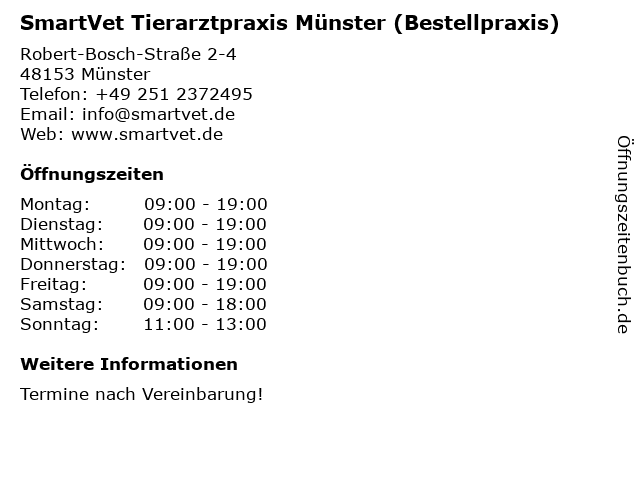 SmartVet Tierarztpraxis Münster (Bestellpraxis) in Münster: Adresse und Öffnungszeiten