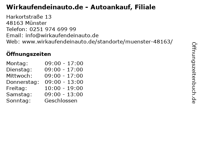 Wirkaufendeinauto.de - Autoankauf, Filiale in Münster: Adresse und Öffnungszeiten