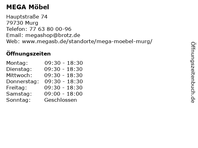 ᐅ Öffnungszeiten „MEGA Möbel Patricia Brotz