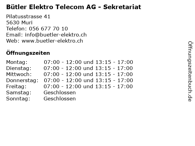 Bütler Elektro Telecom AG - Sekretariat in Muri: Adresse und Öffnungszeiten