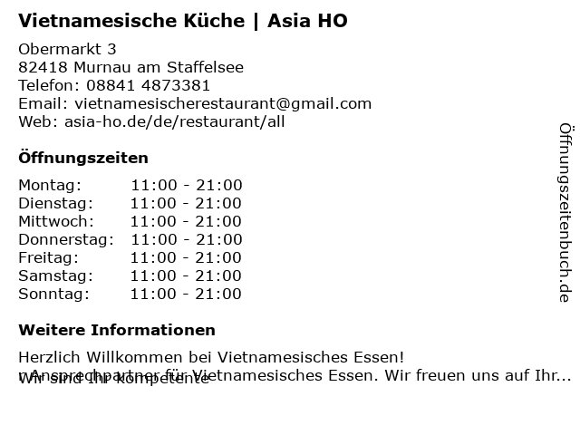 Vietnamesische Küche | Asia HO in Murnau am Staffelsee: Adresse und Öffnungszeiten