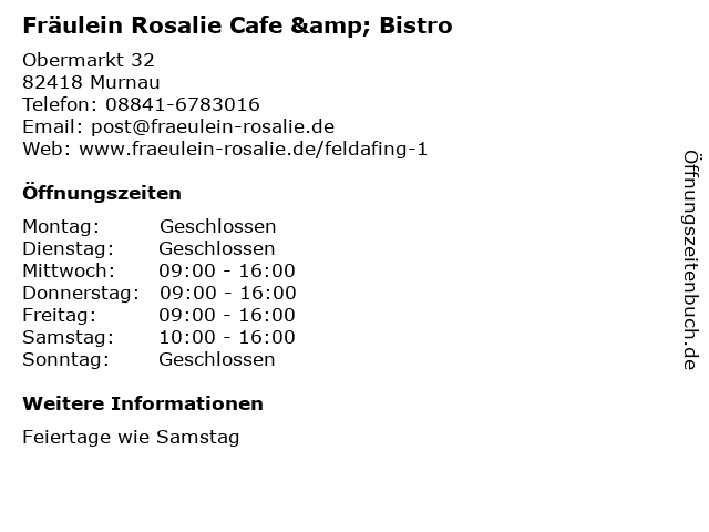 Fräulein Rosalie Cafe & Bistro in Murnau: Adresse und Öffnungszeiten