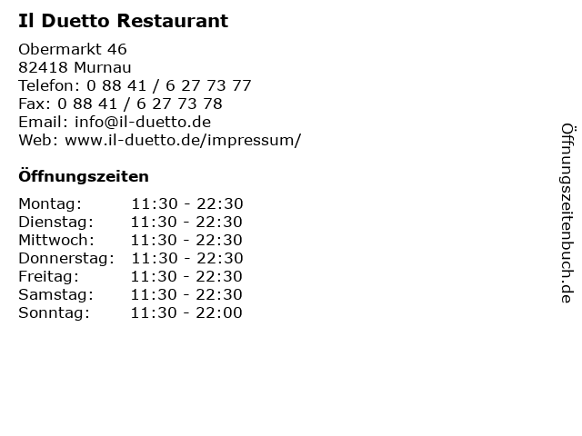 Il Duetto Restaurant in Murnau: Adresse und Öffnungszeiten