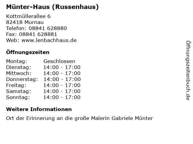 ᐅ Offnungszeiten Munter Haus Russenhaus Kottmullerallee 6