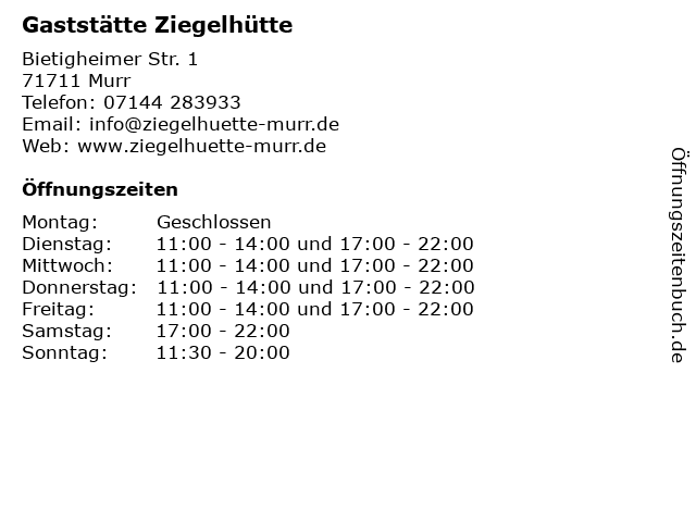 Gaststätte Ziegelhütte in Murr: Adresse und Öffnungszeiten