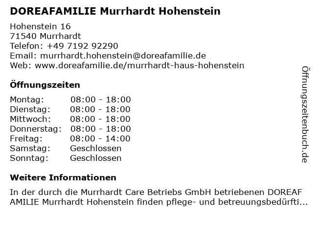 ᐅ Offnungszeiten Wohn Und Pflegezentrum Haus Hohenstein Gmbh