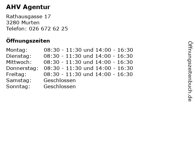 AHV Agentur in Murten: Adresse und Öffnungszeiten
