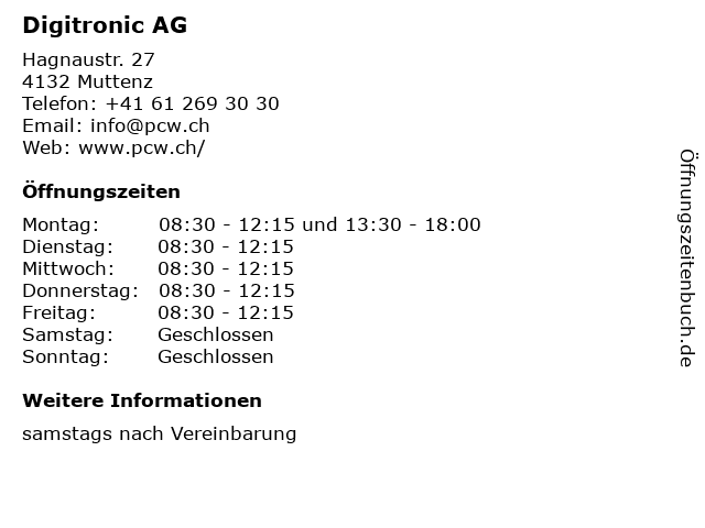 Digitronic AG in Muttenz: Adresse und Öffnungszeiten