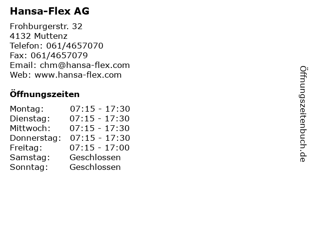 Hansa-Flex AG in Muttenz: Adresse und Öffnungszeiten