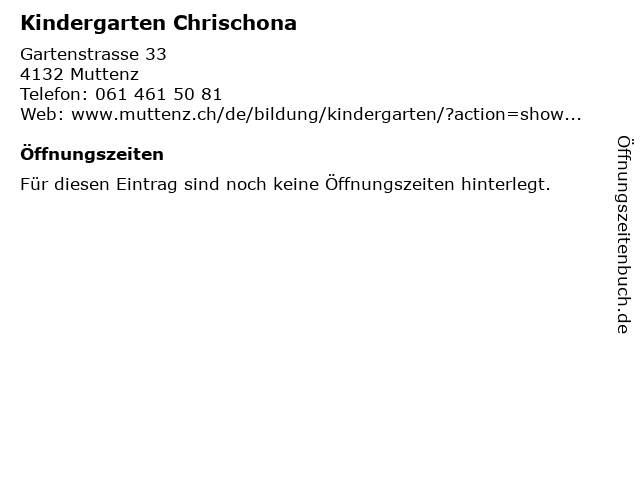 Kindergarten Chrischona in Muttenz: Adresse und Öffnungszeiten