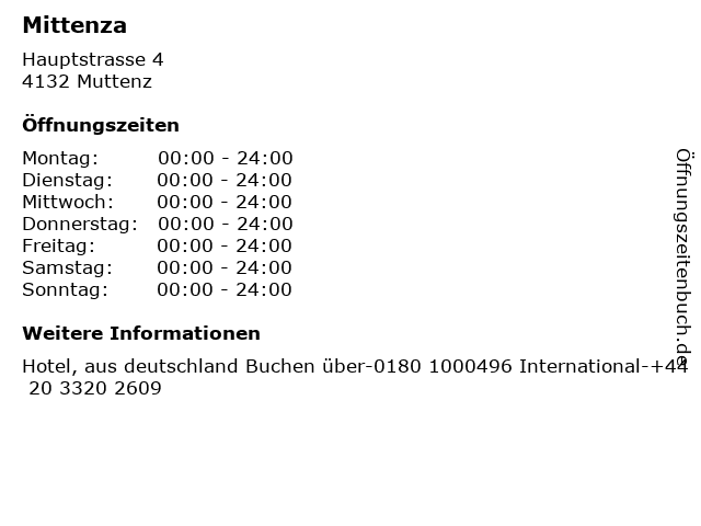 Mittenza in Muttenz: Adresse und Öffnungszeiten