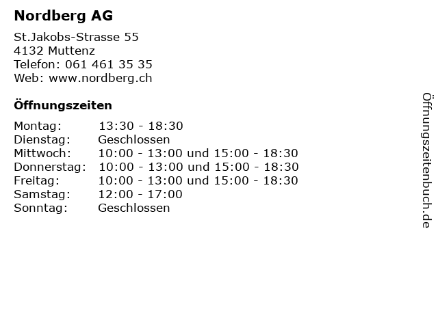 Nordberg AG in Muttenz: Adresse und Öffnungszeiten