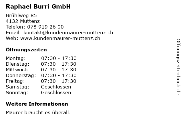 Raphael Burri GmbH in Muttenz: Adresse und Öffnungszeiten