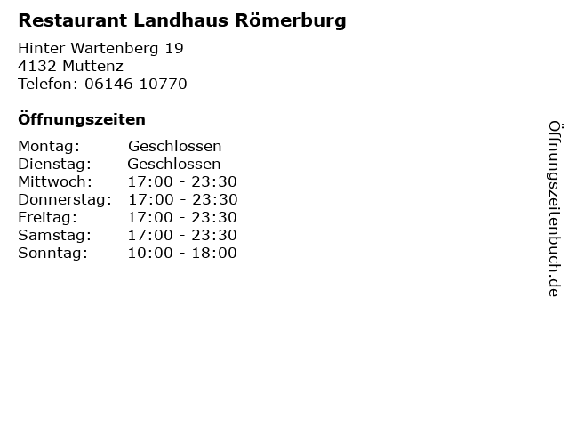 Restaurant Landhaus Römerburg in Muttenz: Adresse und Öffnungszeiten