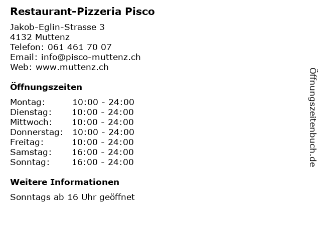 Restaurant-Pizzeria Pisco in Muttenz: Adresse und Öffnungszeiten