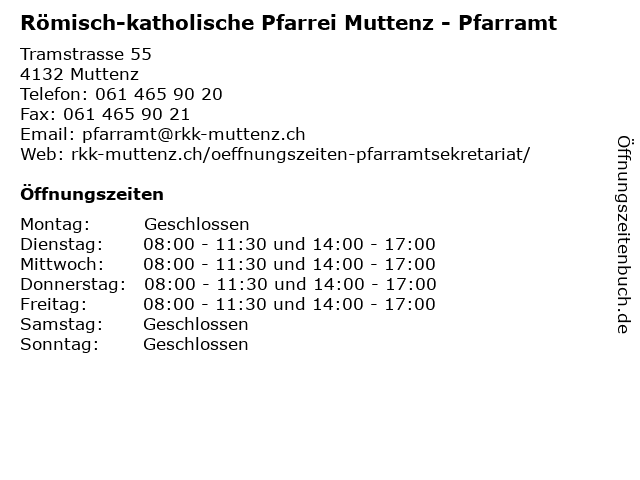 Römisch-katholische Pfarrei Muttenz - Pfarramt in Muttenz: Adresse und Öffnungszeiten