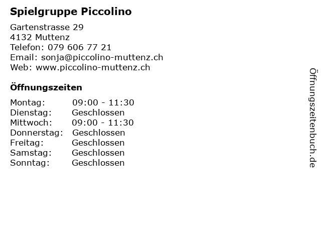 Spielgruppe Piccolino in Muttenz: Adresse und Öffnungszeiten