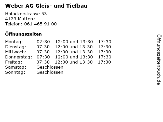 Weber AG Gleis- und Tiefbau in Muttenz: Adresse und Öffnungszeiten